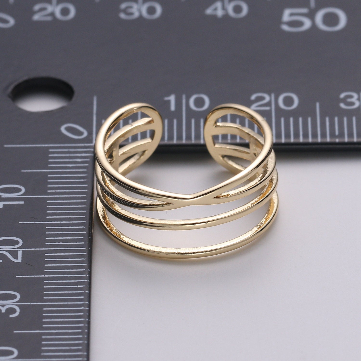 Gold Vermeil Layered Ring | Triple Band Stackable Ring |  Dainty Ring Minimalist Jewelry Trendy Midriff or Pinkie Everyday Ring Open Ring - DLUXCA