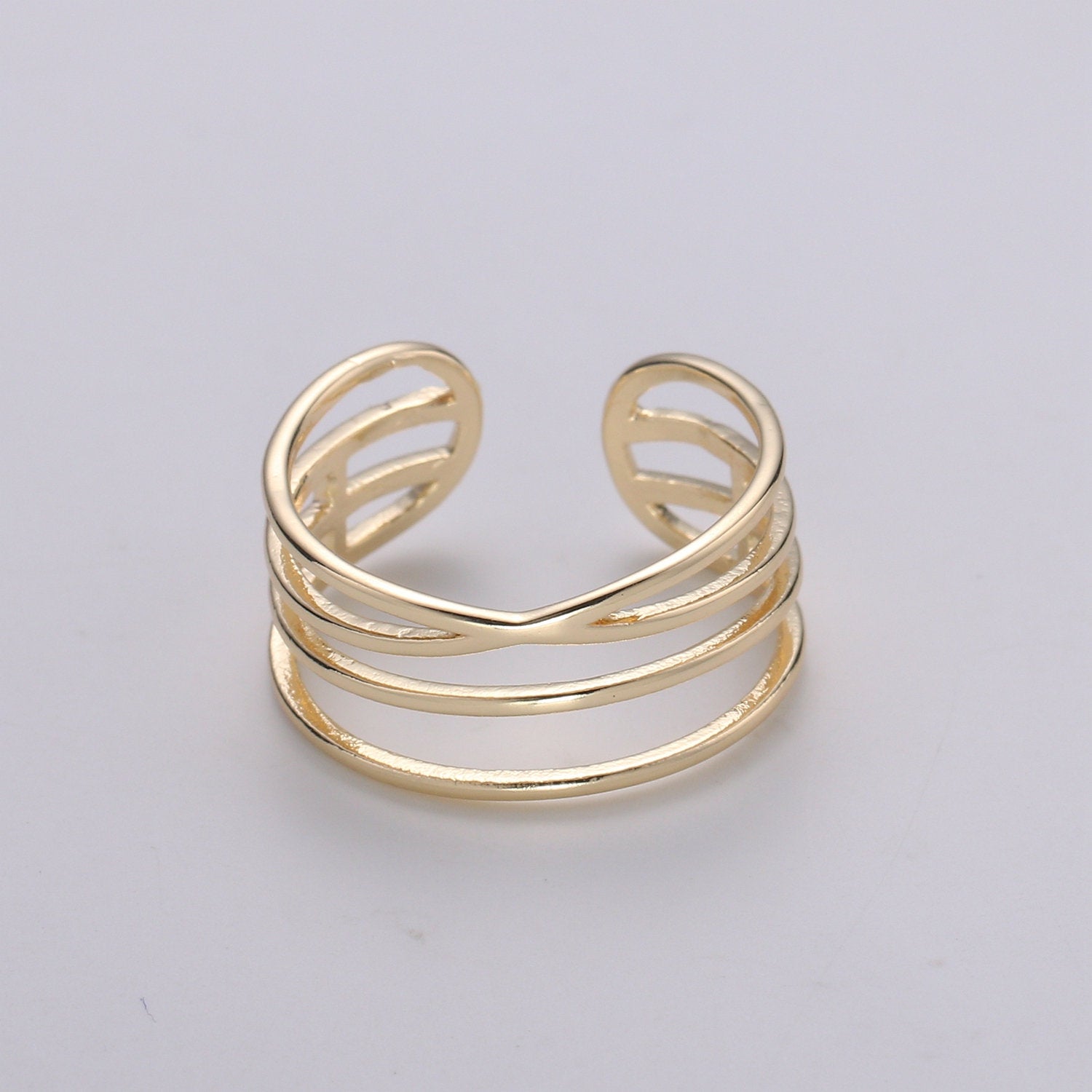 Gold Vermeil Layered Ring | Triple Band Stackable Ring |  Dainty Ring Minimalist Jewelry Trendy Midriff or Pinkie Everyday Ring Open Ring - DLUXCA