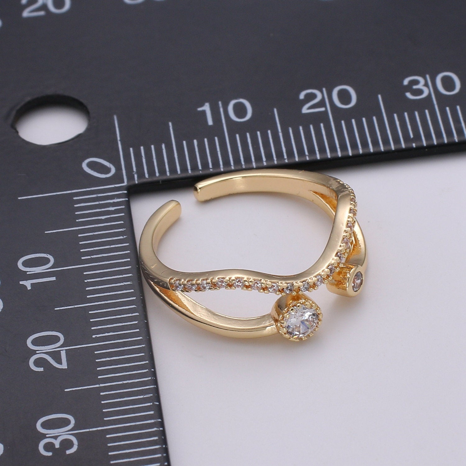 Gold wave ring, Micro Pave Open Ring Gold Vermeil ring, Dainty wave ring Micro Pave Stacking rings, Cz gold wave - DLUXCA