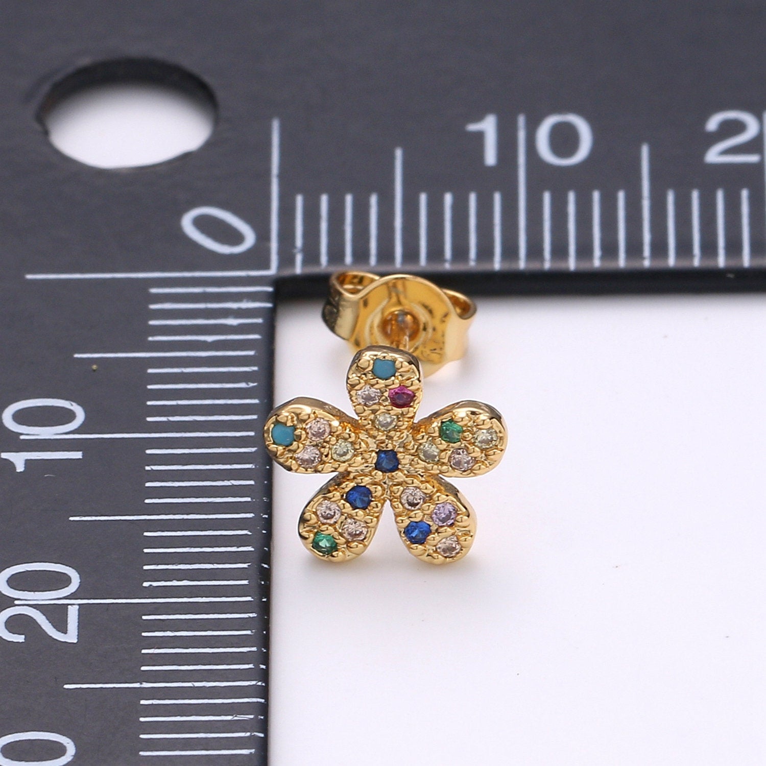 Tiny flower Petal stud earrings, dainty stud earrings, flower stud earrings, star cz stud earrings, diamond cz studs - DLUXCA