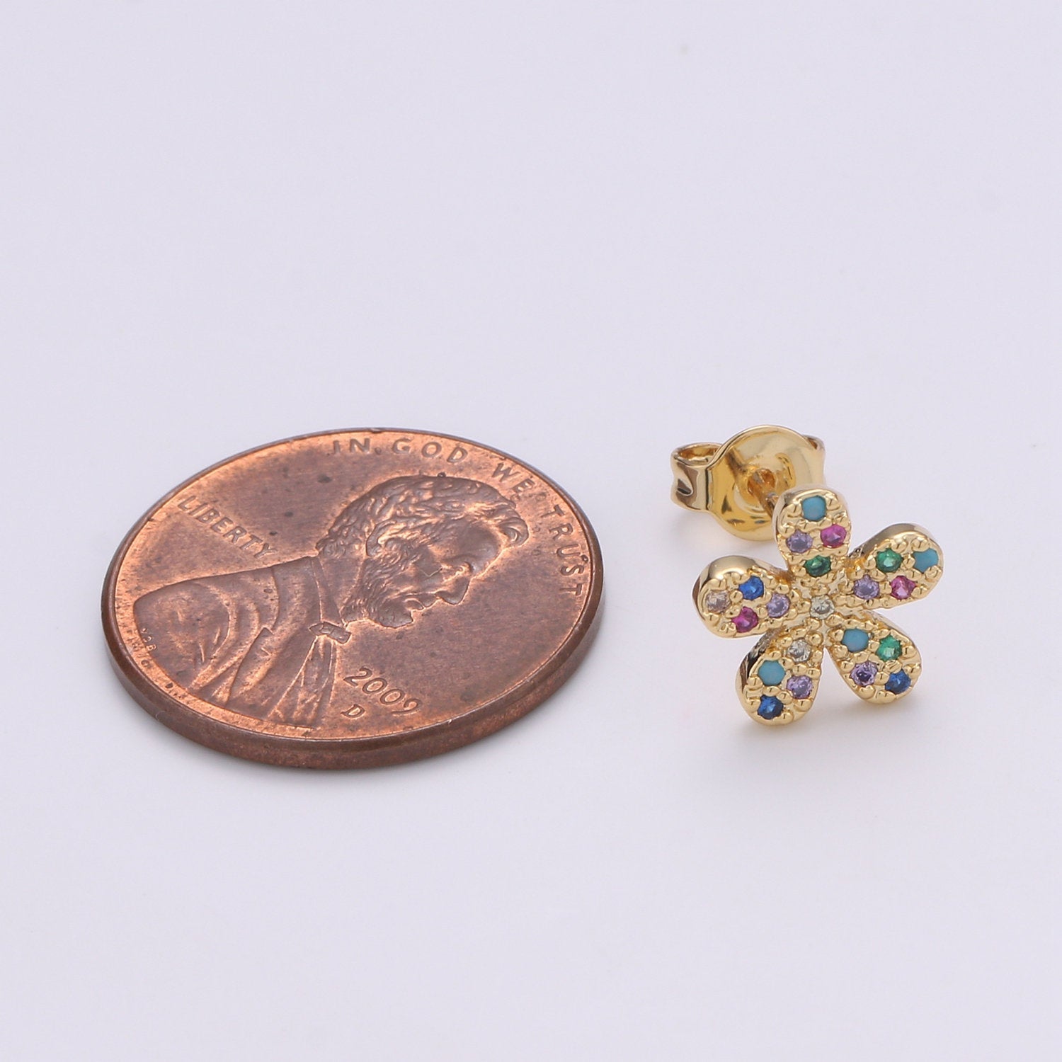 Tiny flower Petal stud earrings, dainty stud earrings, flower stud earrings, star cz stud earrings, diamond cz studs - DLUXCA