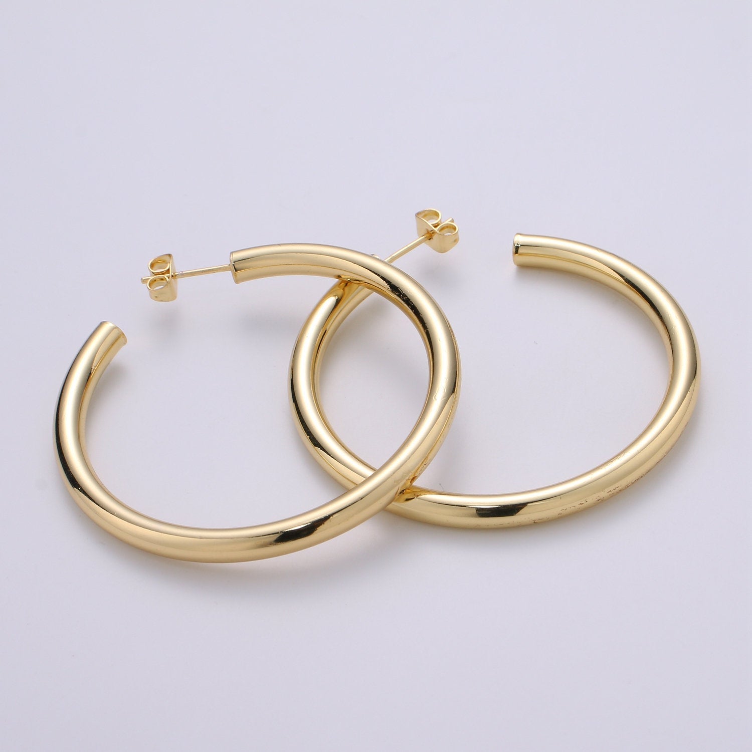 50mm Gold Thick Hoop Earrings, Gold Vermeil Hoop Earrings, Statement Hoops, Tube Hoop Earrings, Large Hoop Earrings, Big Hoop Earrings - DLUXCA