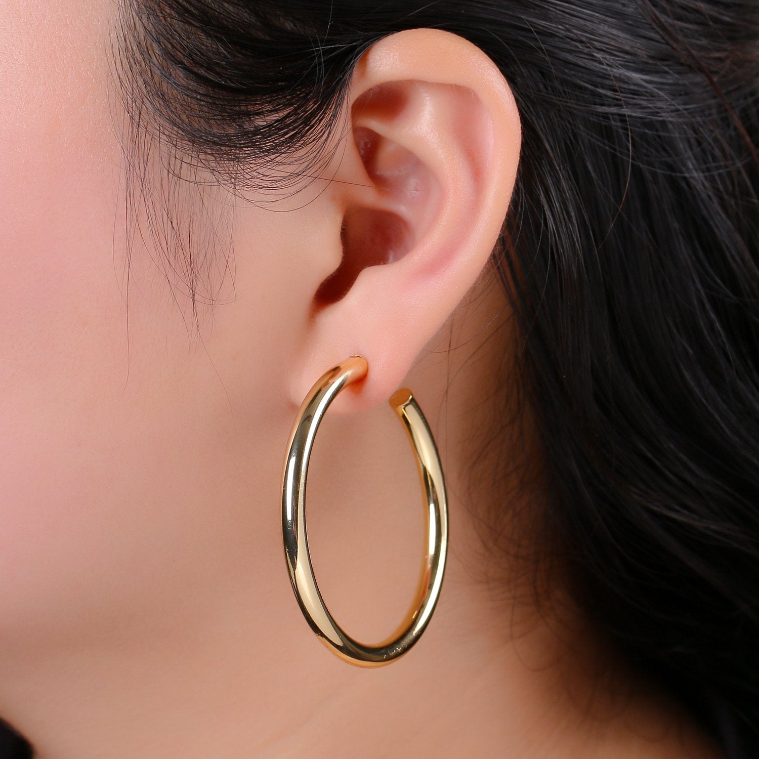 50mm Gold Thick Hoop Earrings, Gold Vermeil Hoop Earrings, Statement Hoops, Tube Hoop Earrings, Large Hoop Earrings, Big Hoop Earrings - DLUXCA