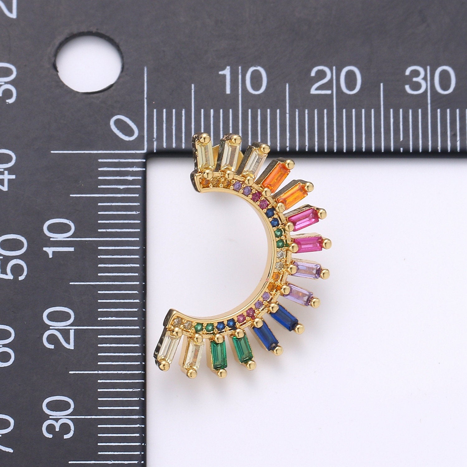 Super Cute Rainbow Studs • Moon Rainbow Earrings • Gold Multi Color Stone Earrings • Fan Studs • Kawaii Style Statement Earring - DLUXCA
