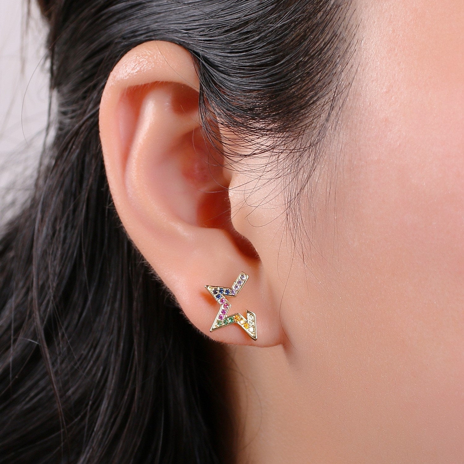 Tiny CZ Star Stud Earrings Dainty Multi Color Cloud Stud Earring Gold Minimalist Jewelry for her christmas gift - DLUXCA