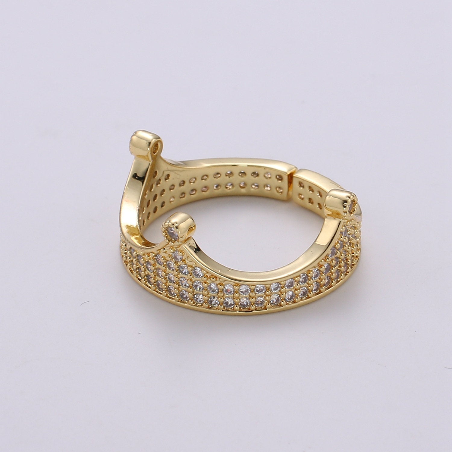 Gold Crown Ring - Micro Pave Crown Ring - Gold Vermeil Cubic Zirconia Adjustable Ring - Silver CZ Ring Crown - Open Ring-161/162 - DLUXCA