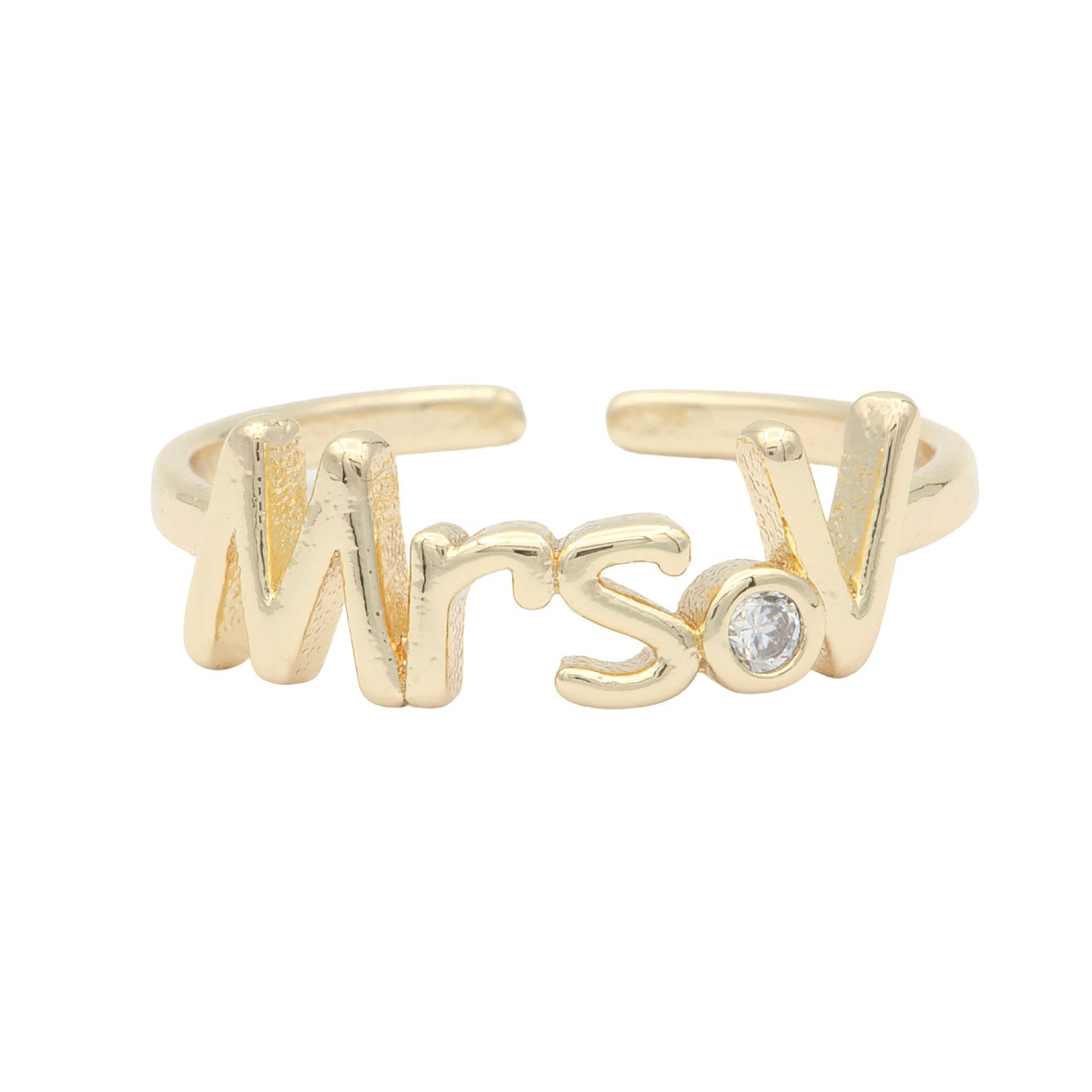 Dainty Mrs Ring Gold Letter Minimalist Initial Name Ring Adjustable Engagement Gift - DLUXCA